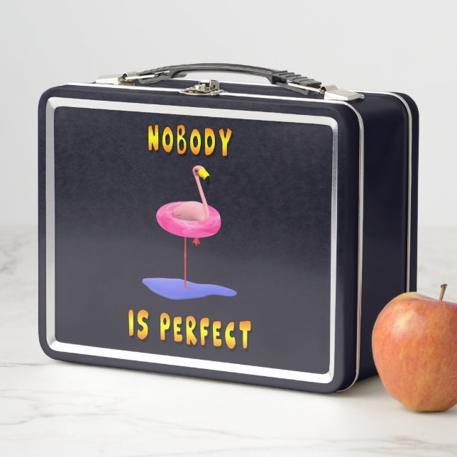 Flamingo with real swimming ring, funny  metal lunch box (In Situ)