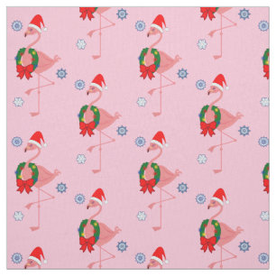 Flamingo with Santa Hat and Wreath Fabric