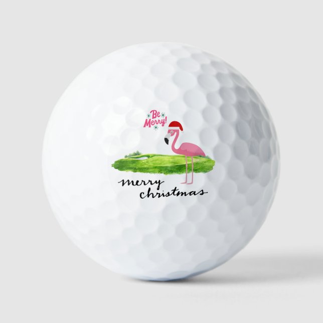 Flamingo with Santa Hat Golf Balls (Front)