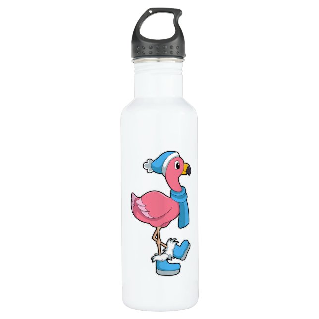 Flamingo with Scarf & Hat 710 Ml Water Bottle (Front)