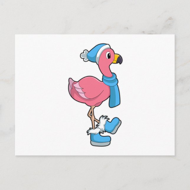 Flamingo with Scarf & Hat Postcard (Front)