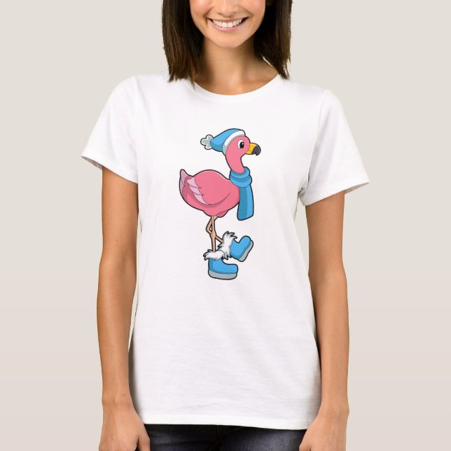 Flamingo with Scarf & Hat T-Shirt (Front)