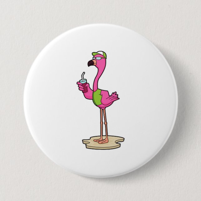 Flamingo with Sunglasses & Cap 7.5 Cm Round Badge (Front)