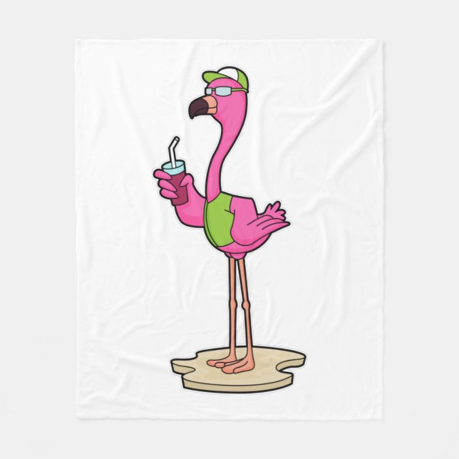 Flamingo with Sunglasses & Cap Fleece Blanket (Front)