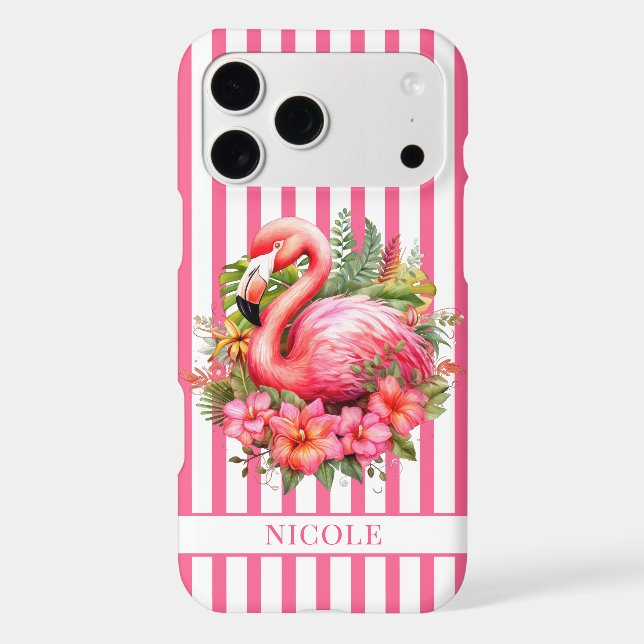 Flamingo with Tropical Flowers on Stripes (Back)