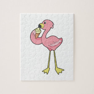 Flamingo with Waffle ice cream Jigsaw Puzzle