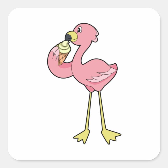 Flamingo with Waffle ice cream Square Sticker (Front)