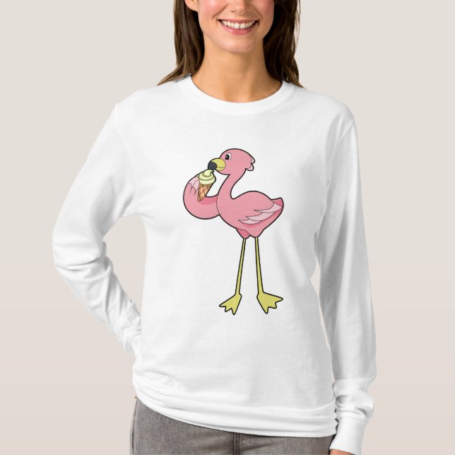 Flamingo with Waffle ice cream T-Shirt (Front)