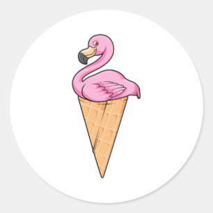 Flamingo with Waffle of Ice cream Classic Round Sticker