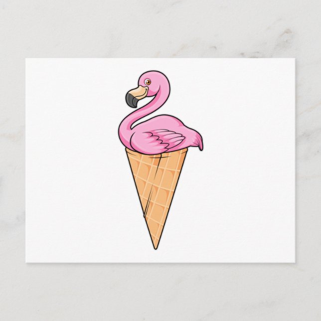 Flamingo with Waffle of Ice cream Postcard (Front)