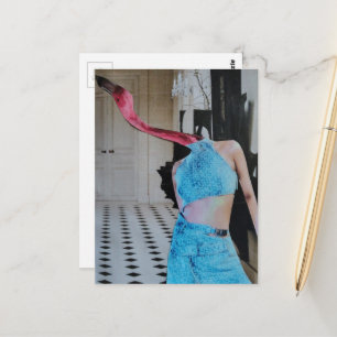 Flamingo Woman in a room surreal collage Postcard
