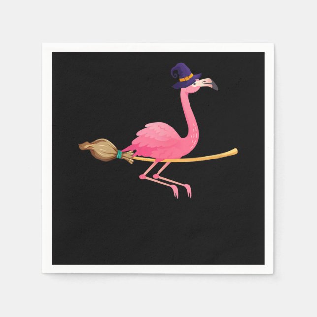 Flamingo | Womens Funny Flamingo Witch Halloween Napkin (Front)