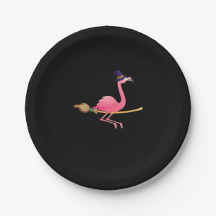 Flamingo Womens Funny Flamingo Witch Halloween Paper Plate