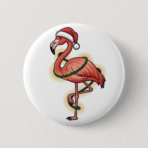 Flamingo Wrapped In Christmas Light Pink Bird 6 Cm Round Badge