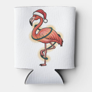 Flamingo Wrapped In Christmas Light Pink Bird Can Cooler