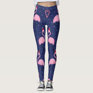 Flamingo Xmas Hat Candy Pattern Leggings