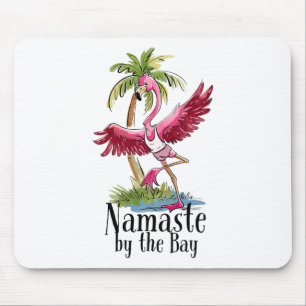 Flamingo Yoga Namaste By The Y Palm Trees Beach Vi Mouse Pad
