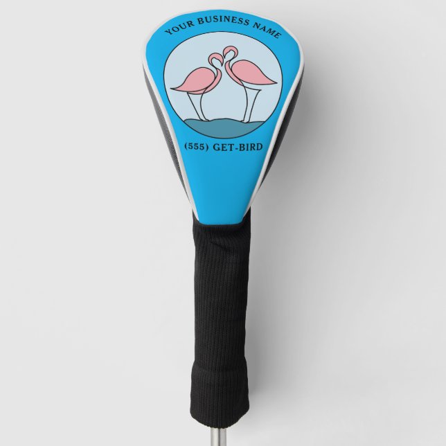 Flamingo Your Business Round Logo Art Photo Quote Golf Head Cover (Front)