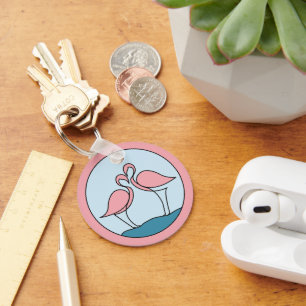 Flamingo Your Business Round Logo Art Photo Quote Key Ring