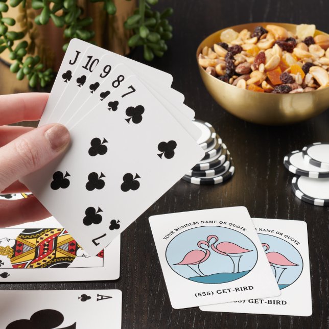 Flamingo Your Business Round Logo Art Photo Quote Playing Cards (In Situ)
