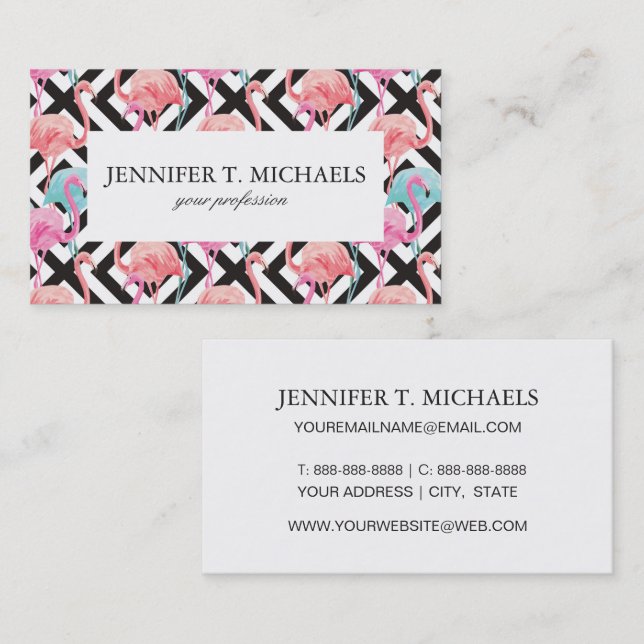 Flamingoes on Bold Design Pattern Business Card (Front/Back)