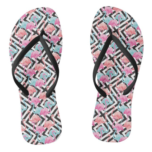 Flamingoes on Bold Design Pattern Jandals (Footbed)