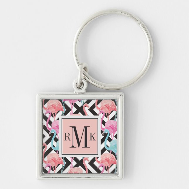 Flamingoes on Bold Design Pattern Key Ring (Front)