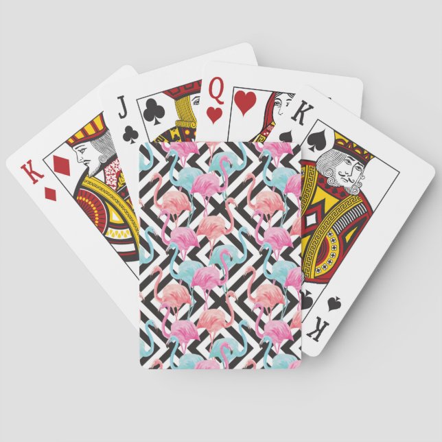 Flamingoes on Bold Design Pattern Playing Cards (Back)