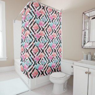 Flamingoes on Bold Design Pattern Shower Curtain