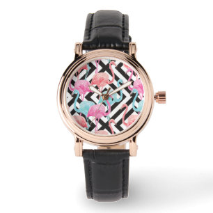 Flamingoes on Bold Design Pattern Watch
