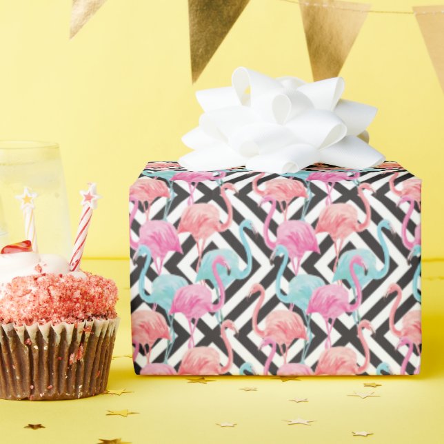 Flamingoes on Bold Design Pattern Wrapping Paper (Birthday Party)