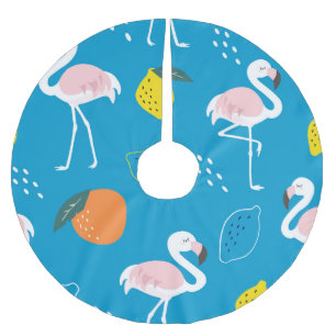 Flamingos, abstract tropical fruits, trendy patter brushed polyester tree skirt