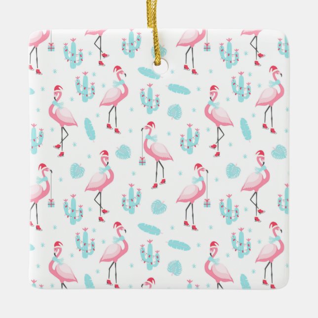 Flamingos and Cactus  Ceramic Ornament (Front)