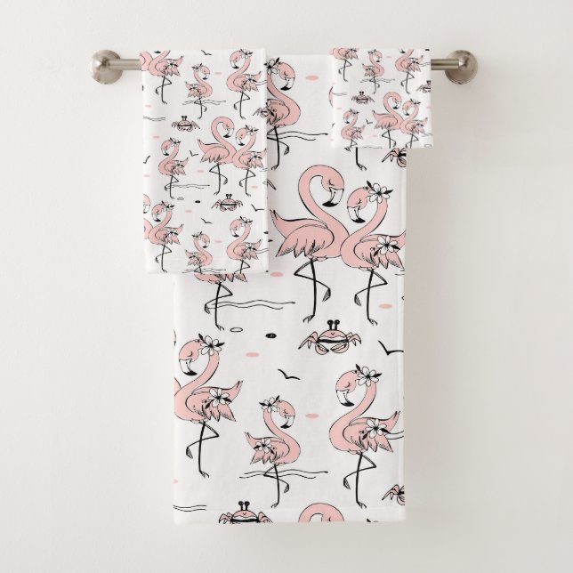 Flamingos and Crabs Bath Towel Set (Insitu)