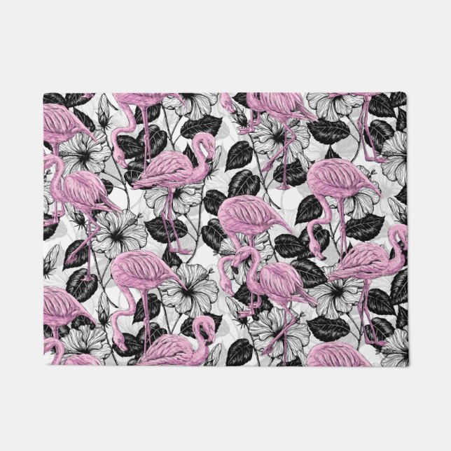 Flamingos and hibiscus flowers doormat (Front)