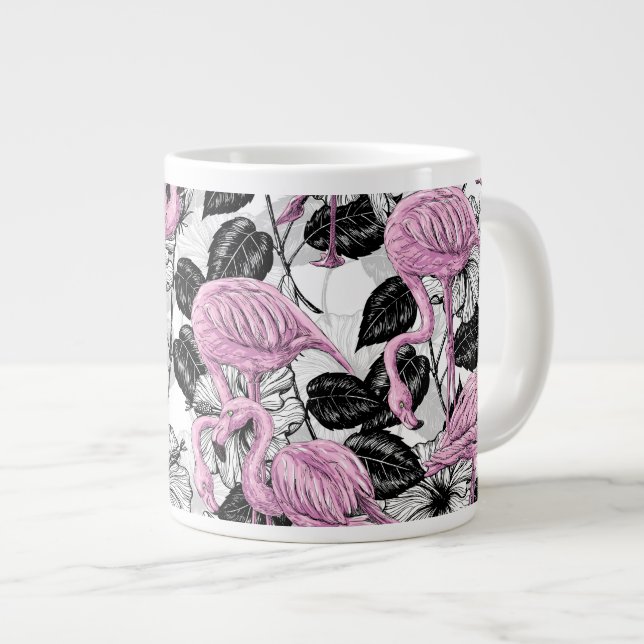 Flamingos and hibiscus flowers large coffee mug (Front Right)