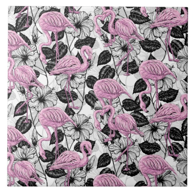 Flamingos and hibiscus flowers tile (Front)