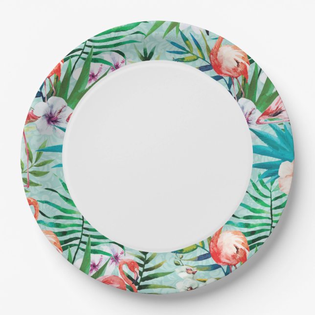 Flamingos and Palm Trees Luau Plates (Front)
