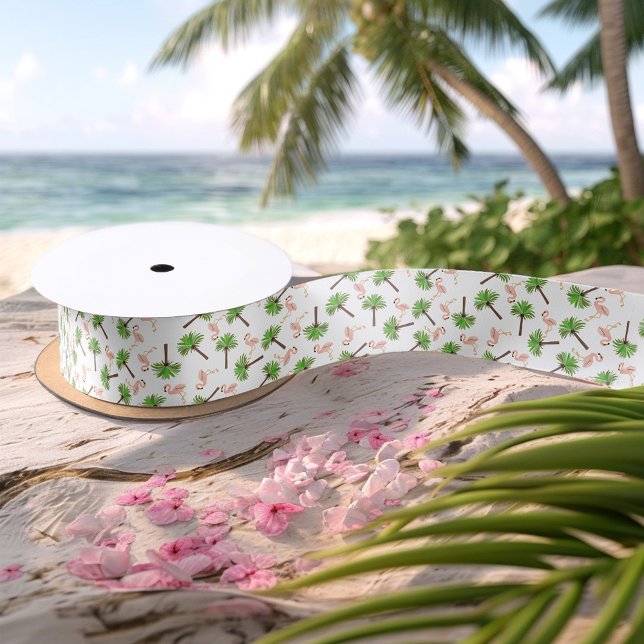 Flamingos And Palm Trees Satin Ribbon (Creator Uploaded)