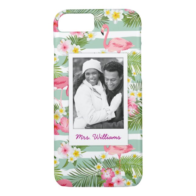 Flamingos And Stripes | Add Your Photo & Name Case-Mate iPhone Case (Back)