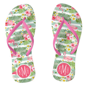 Flamingos And Stripes   Monogram Jandals