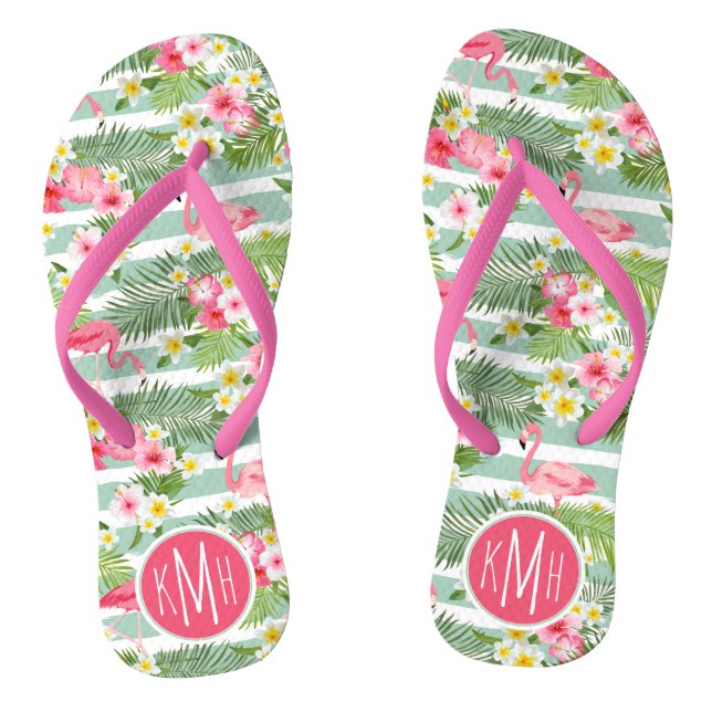 Flamingos And Stripes | Monogram Jandals (Footbed)
