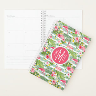 Flamingos And Stripes Monogram Planner