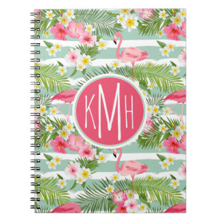 Flamingos And Stripes | Monogram Spiral Notebook