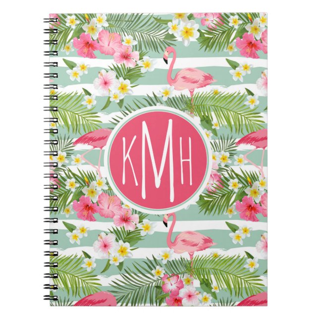 Flamingos And Stripes | Monogram Spiral Notebook (Front)