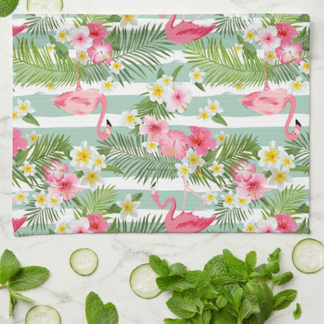 Flamingos And Stripes | Monogram Tea Towel (Folded)