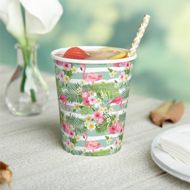 Flamingos And Stripes Paper Cups (Insitu)