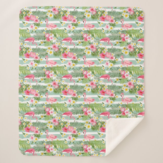 Flamingos And Stripes Sherpa Blanket (Front)
