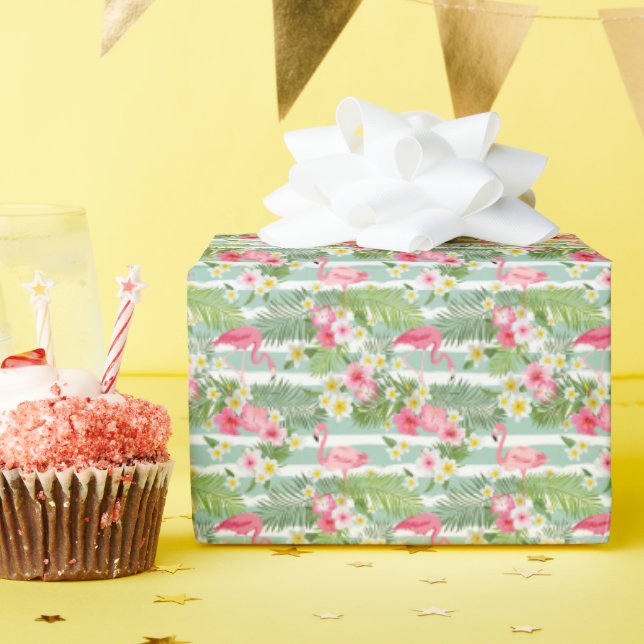 Flamingos And Stripes Wrapping Paper (Birthday Party)