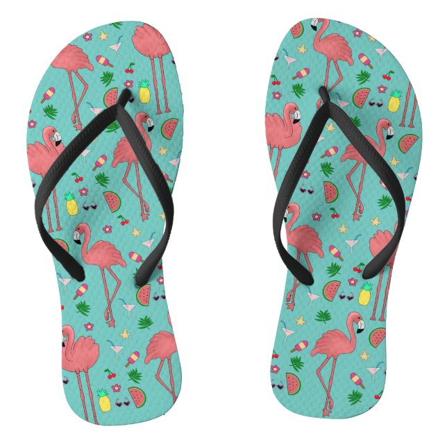 Flamingos and Summer Theme - Blue Jandals (Footbed)